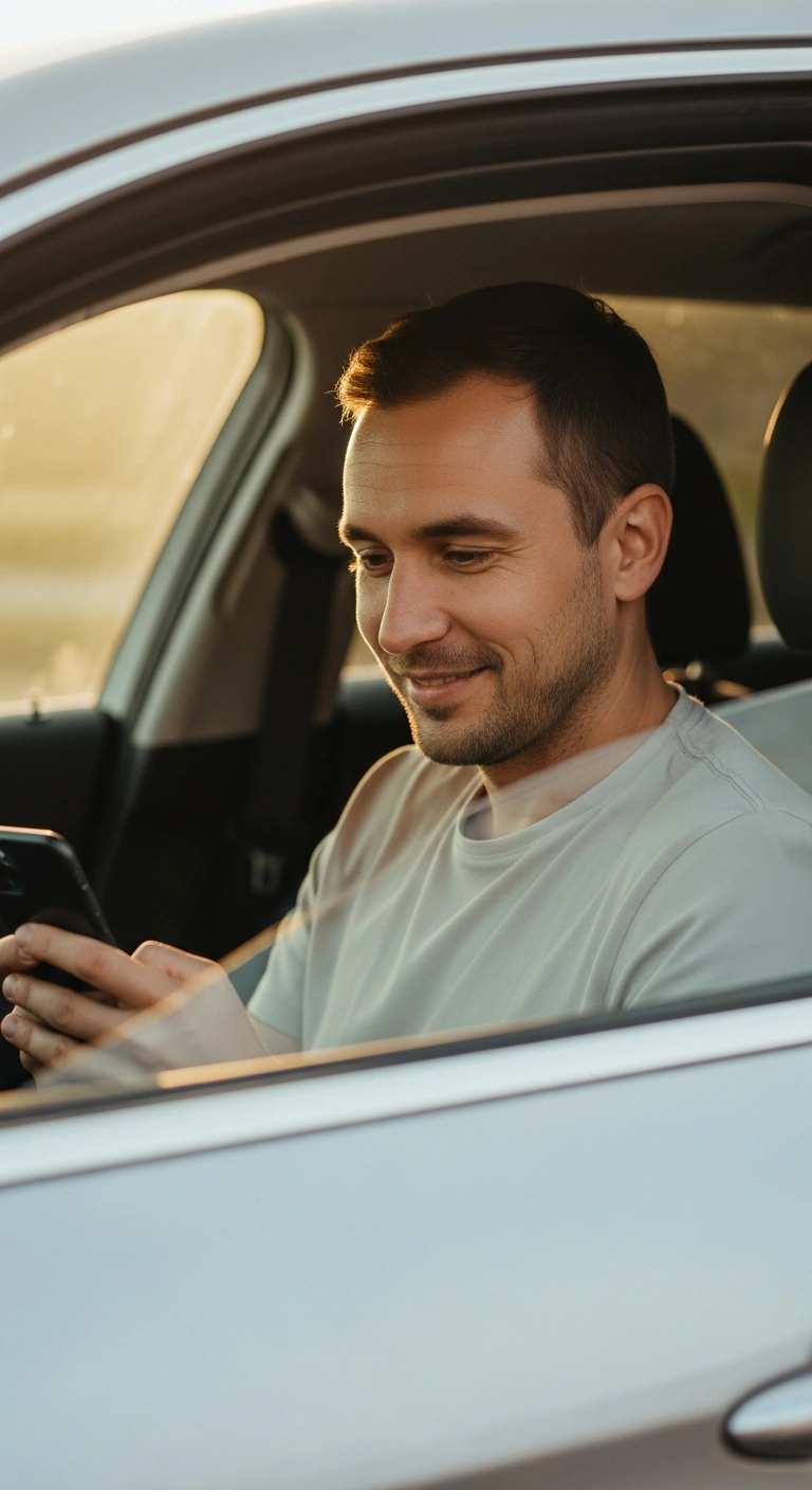 Zufriedener Autofahrer aus Berg am Laim nach erfolgreicher Schadenbegutachtung