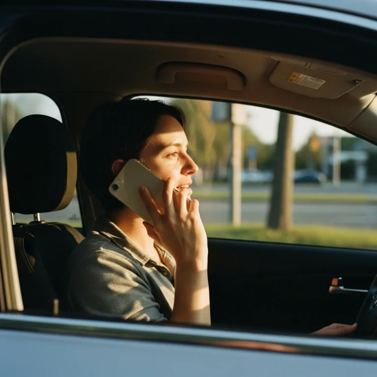 Fahrzeughalterin telefoniert im Auto in München-Pasing – direkter Erstkontakt mit einem unabhängigen KFZ-Gutachter