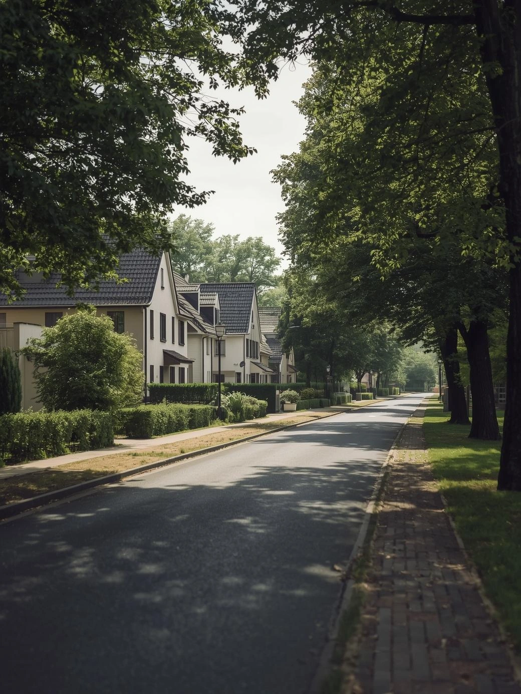 uhige Wohnstraße mit Einfamilienhäusern und viel Grün in München-Solln