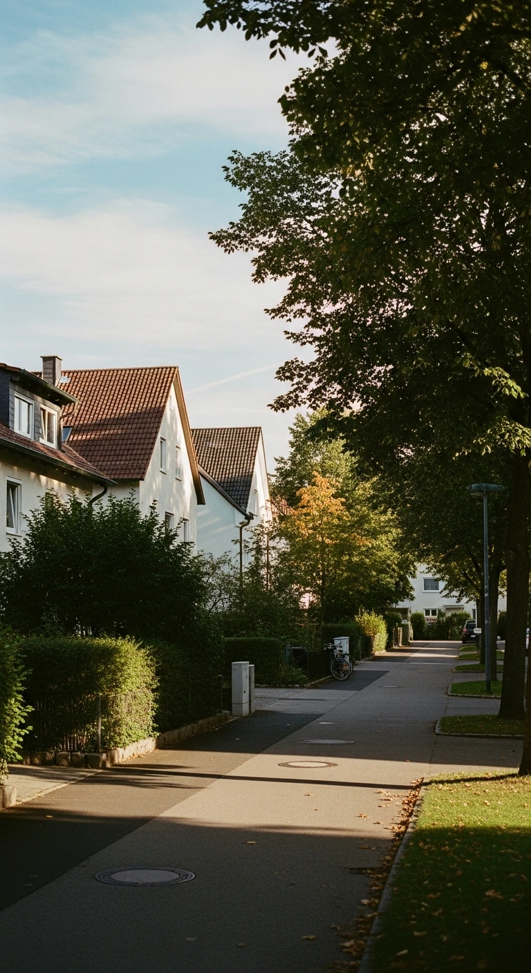 Ruhige Wohnstraße mit Einfamilienhäusern und viel Grün in München-Trudering