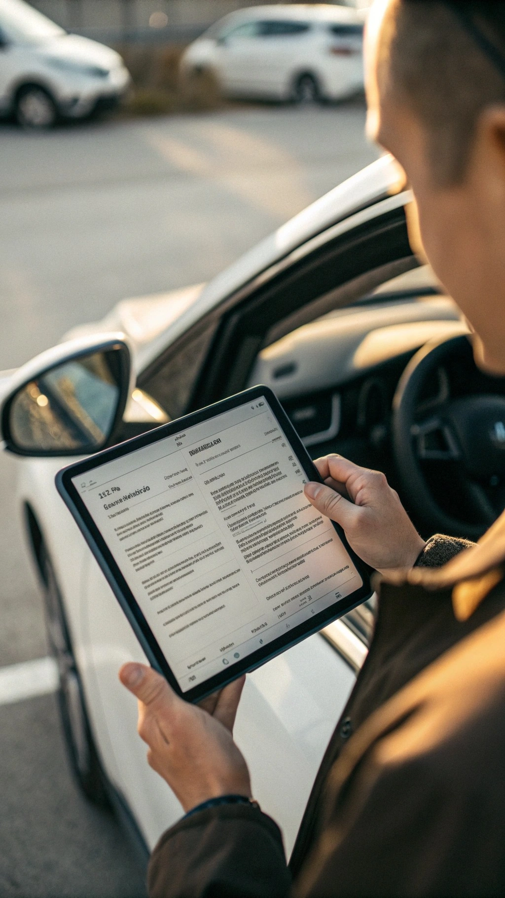 Kfz-Gutachter dokumentiert einen Unfallschaden digital und prüft Details strukturiert vor Ort